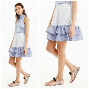 J. Crew Cocktail Hours Ruffle Striped Tiered Skirt Blue & White 4 NWT